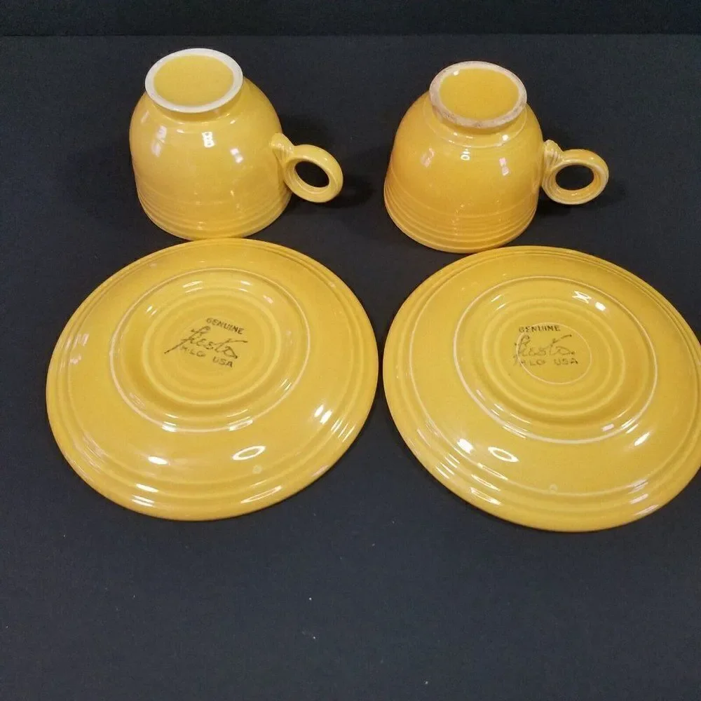 Fiestaware Homer Laughlin Vintage Yellow Teacup and Saucer Set of 2 Fies…